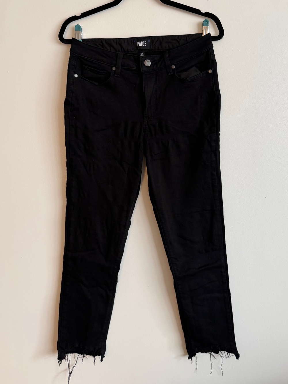PAIGE Black Raw-Hem Skinny Jeans